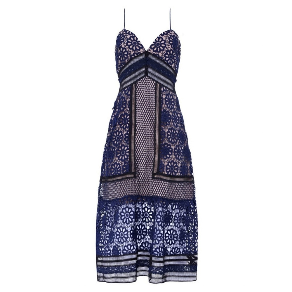 Self-Portrait Navy Lace Midi Dress